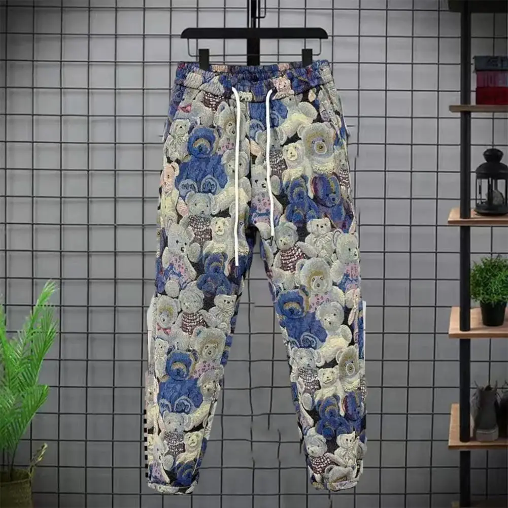 

Casual Vintage Men Autumn Winter Casual Harem Pants Elastic Waist Pockets Bear Print Sport Pants Loose Fit Long Pants Streetwear