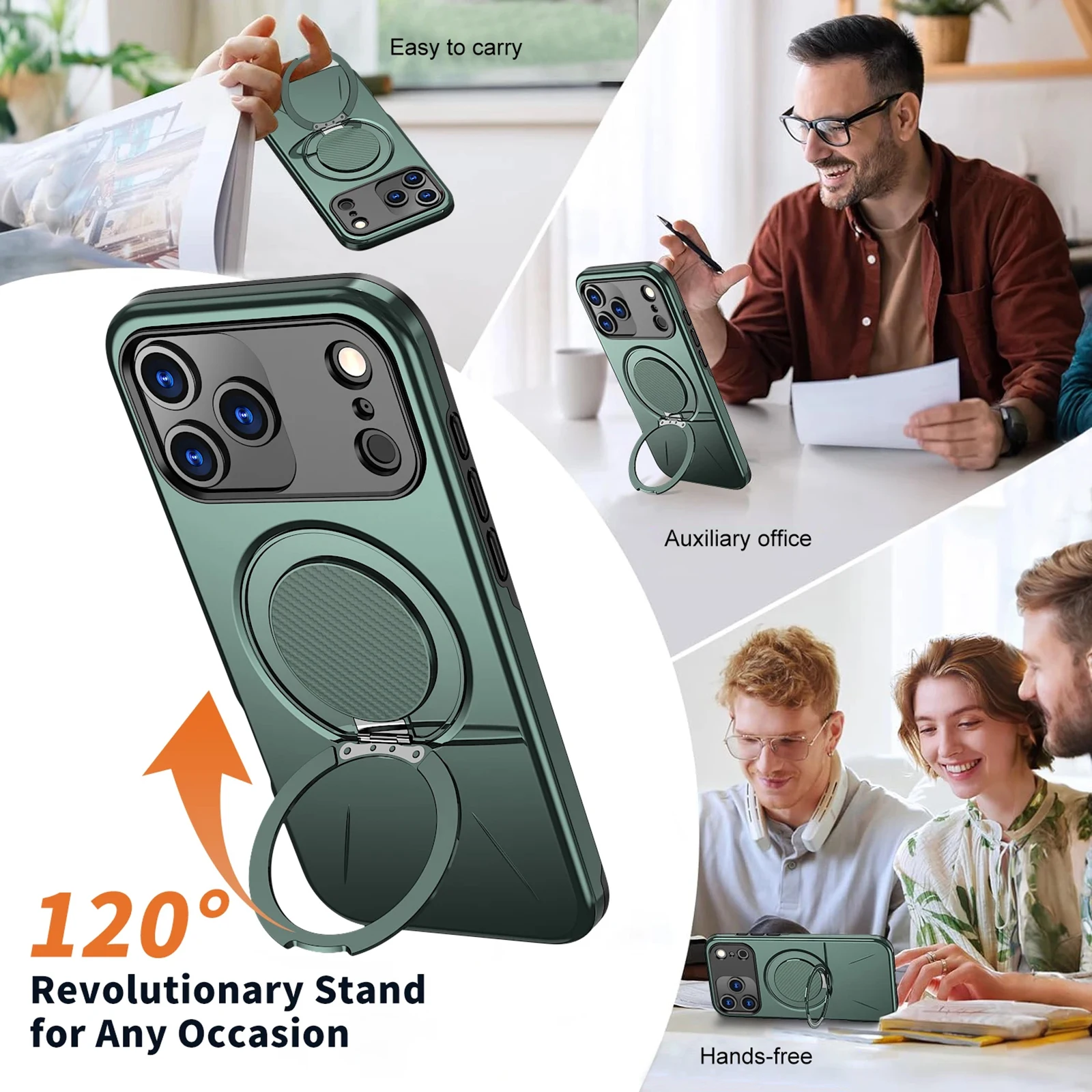 Dual-Layer Protective Phone Case with 360° Rotating Ring and Magnetic Mount Compatibility
