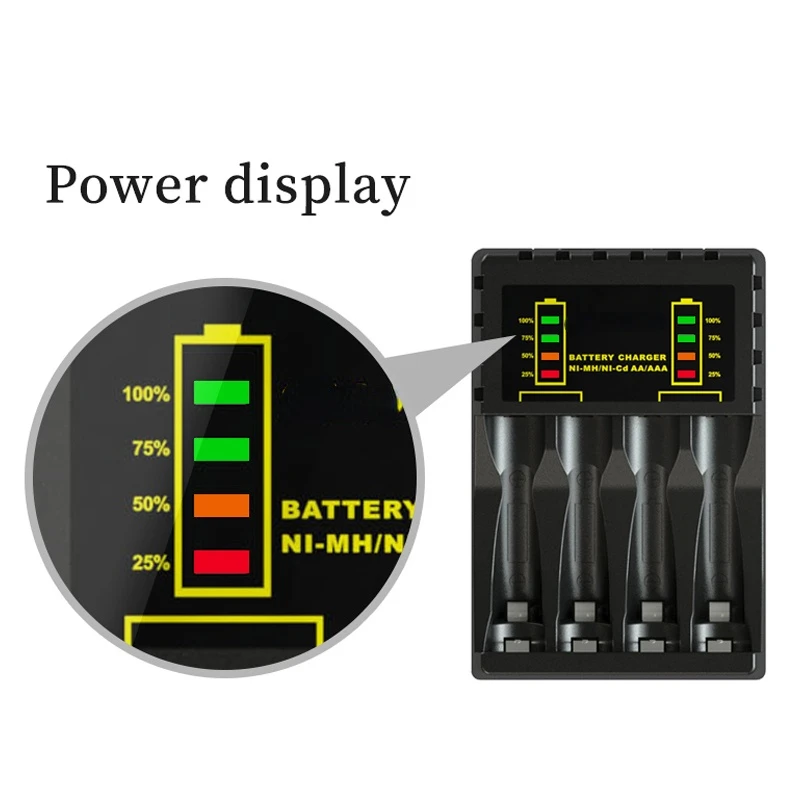 AA/AAA 배터리용 4 슬롯 충전기, 휴대용 및 편리한 배터리 액세서리, DC 5V 2A 입력, 2.4V 600mA 출력 지원
