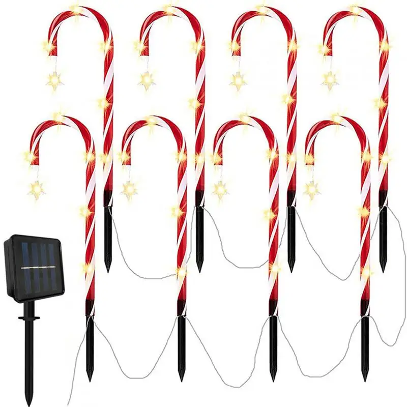 8Pcs/set Christmas Candy Cane Lights With Stakes Solar Powered Pathway ...