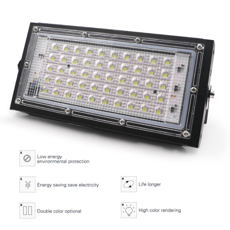야외 LED 투광 조명, IP65 방수 보안 스포트라이트, 정원 램프, 110V, 220V, 50W, 4800lm