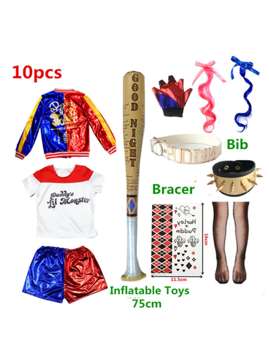 Carnival Харли Куинн Kids Girls Harley Cosplay Costumes Quinn Belt Monster Jacket Pants Sets Halloween cosplay costume kids girls dress
