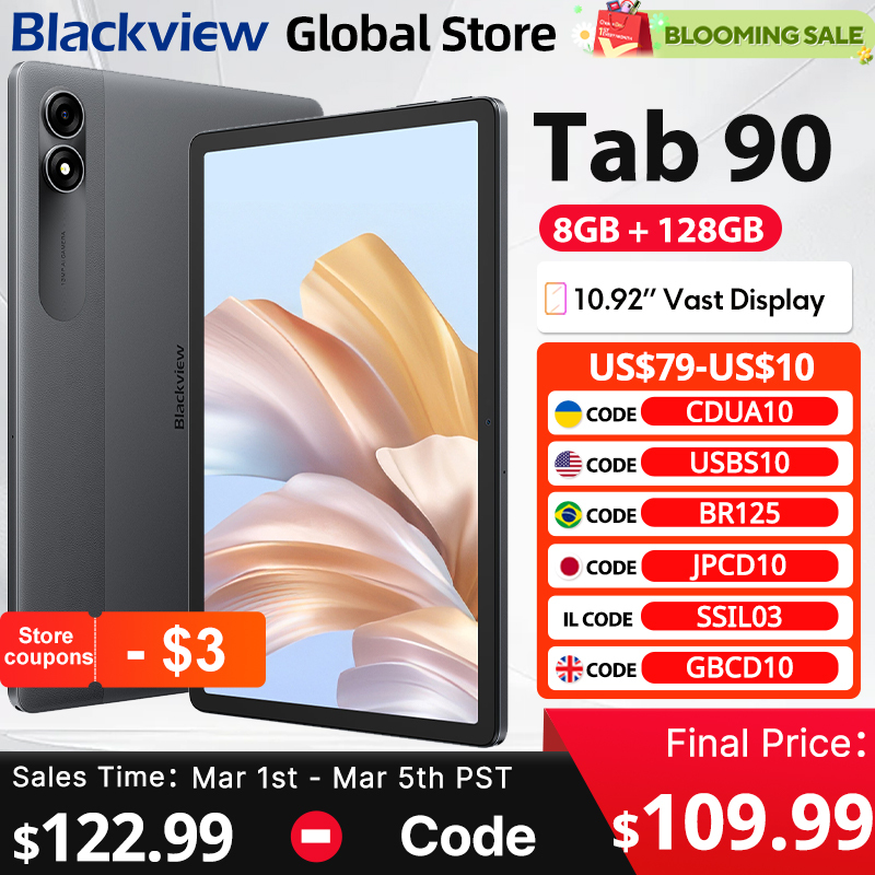 2025 New Blackview Tab 90 4G 10.92-inch Vast Display 8GB RAM 128GB ROM Widevine L1 8200mAh Battery Android 14 Dual Speakers