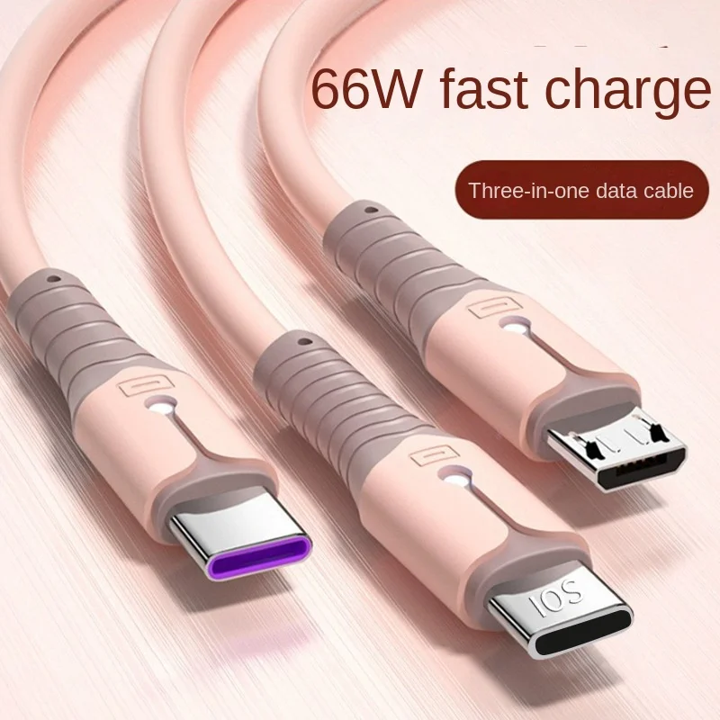 

66W for Apple Android TYPE-C Huawei Phone Fast Charge Wire One Drag Three Liquid Silicone with Light Data Cable