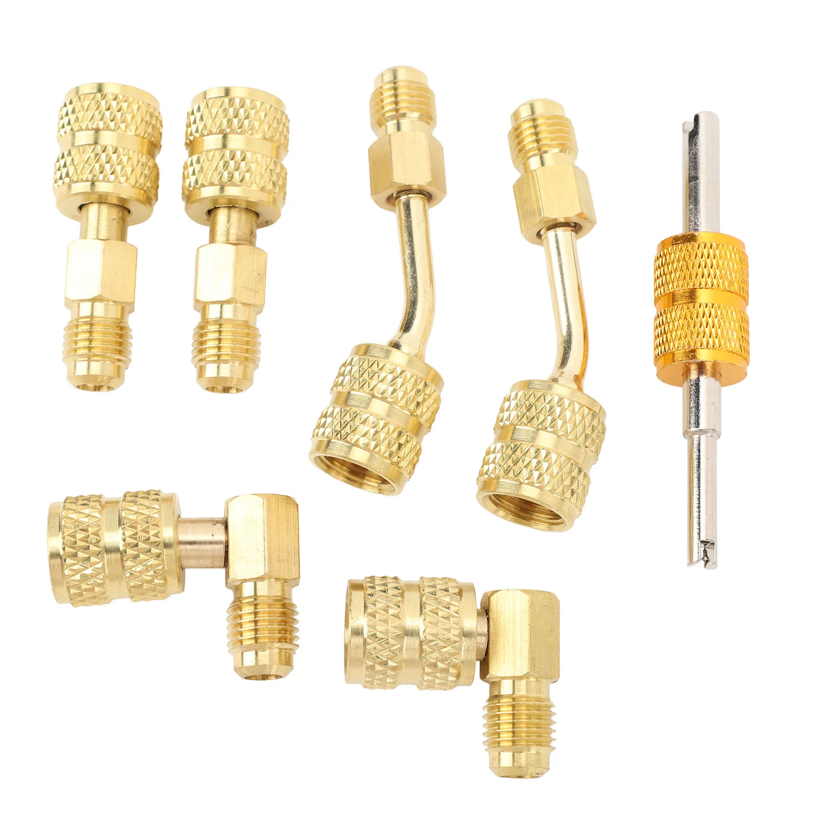 R410A Adapter Kit with Valve Core Remover 5/16 to 1/4in HVAC Refrigerant Hose Adapter for R410A Mini Split Air Conditioner