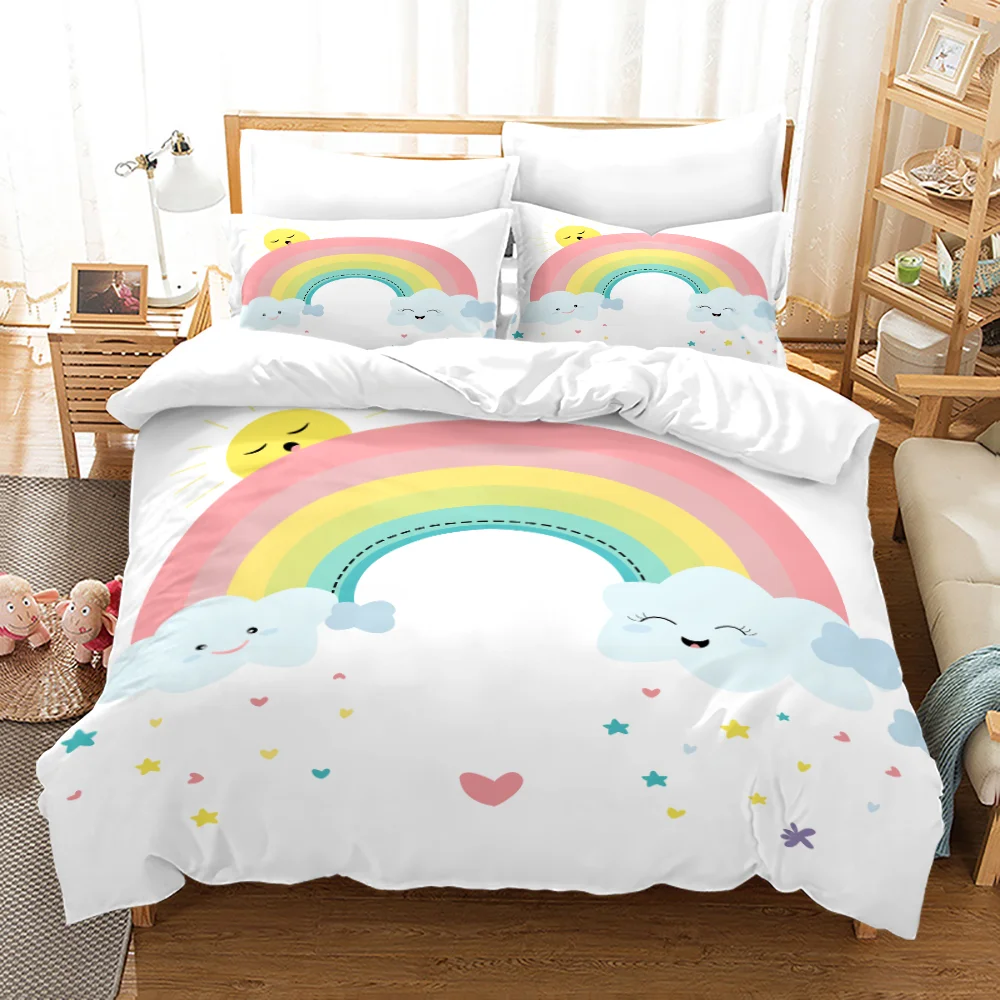 Lovely Rainbow Clouds Pattern Multiple Color Duvet Cover Set Bed Sheet