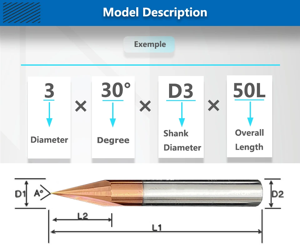 YZH Fasenfräser 30 Grad HRC55 beschichtet, Senkfräser V-Nut für Stahl, 2, 3, 4, 5, 6, 8 mm – Detail 7