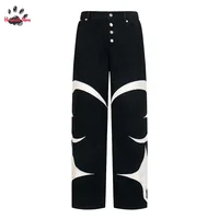 Black Blue Loose Vintage Best Quality THUG CLUB Jeans Pants Men Woman Hip Hop Patchwork Fashion Buttons Trousers Sweatpants 1