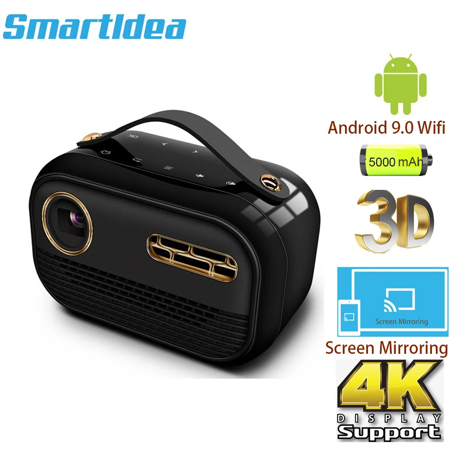 Smartldea Newest Arrive P16 Smart Mini Projector Android9.0 5G wifi BT HD1.4 video proyector 4K 3D game Beamer 4G+32G OPTION 3d projector