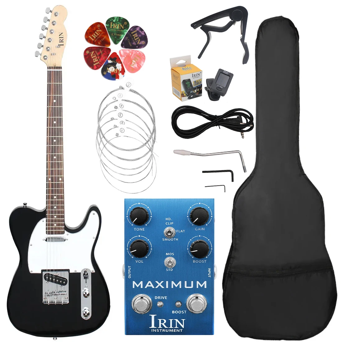 

Черная 39-дюймовая электрическая гитара с 6 струнами, электрическая гитара с кленовым грифом, 22 лада, гитара с сумкой, детали и аксессуары для гитары