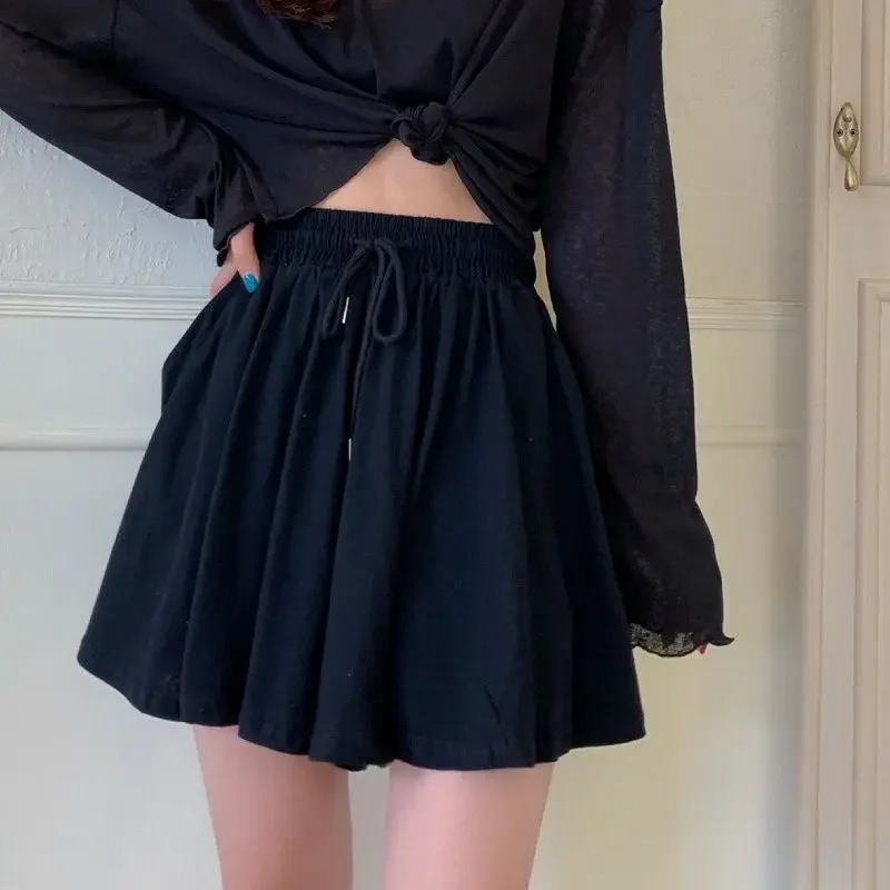 High Waisted A-line Half Length Skirt Pants for Female Students, Versatile and Slim Elastic Waist Wide Leg Y2k Short Skirt Pants