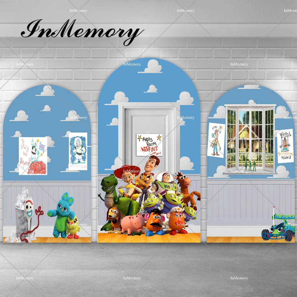 

Sky Blue Clouds Toy Story Arch Backdrop Cover Boys 1st Birthday Party Baby Shower Blue Chiara Arched Backgrounds Event Decor