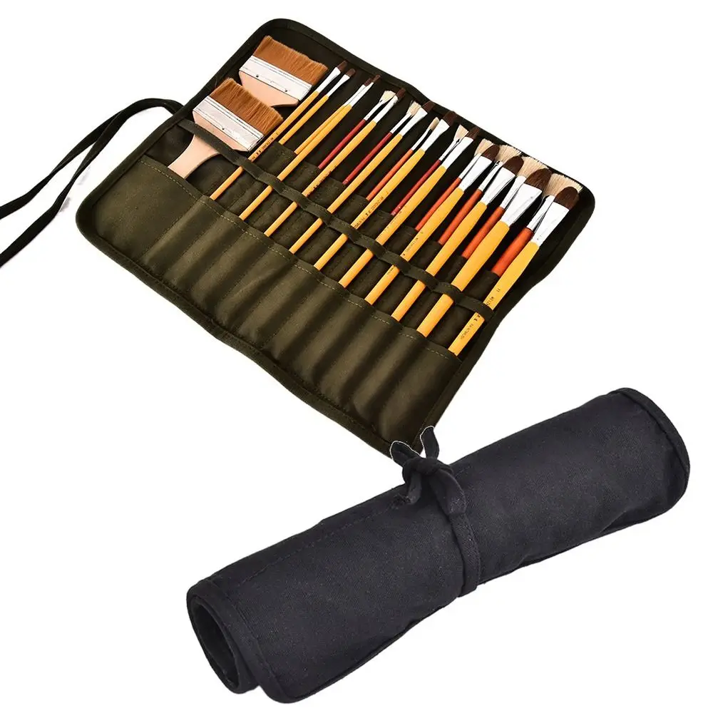 

22 Slot Pockets Paint Brush Holder Portable Canvas Pencil Wrap Pouch Large Capacity Washable Colored Pencil Carry Pouch Painter