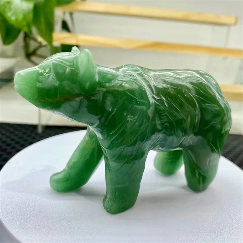 

Natural Green Aventurine Bear Carving Reiki Healing Crystal Ornaments Animal Figurine Crafts Home Decor Gift 1pcs 10CM