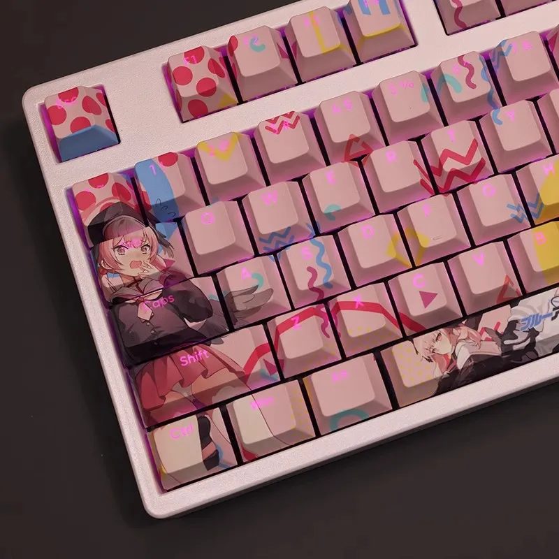 Keycaps Anime para Perfil Cereja Arquivo Azul Shimoe Koharu Pbt Tintura Subbed Backlit 61 87 104 108 Layout Set - Imagem 3