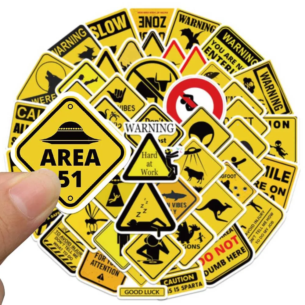 53Pcs 경고 표시 씰링 스티커 비닐 방수 노트북 전화 케이스 노트북 물병 DIY 스티커