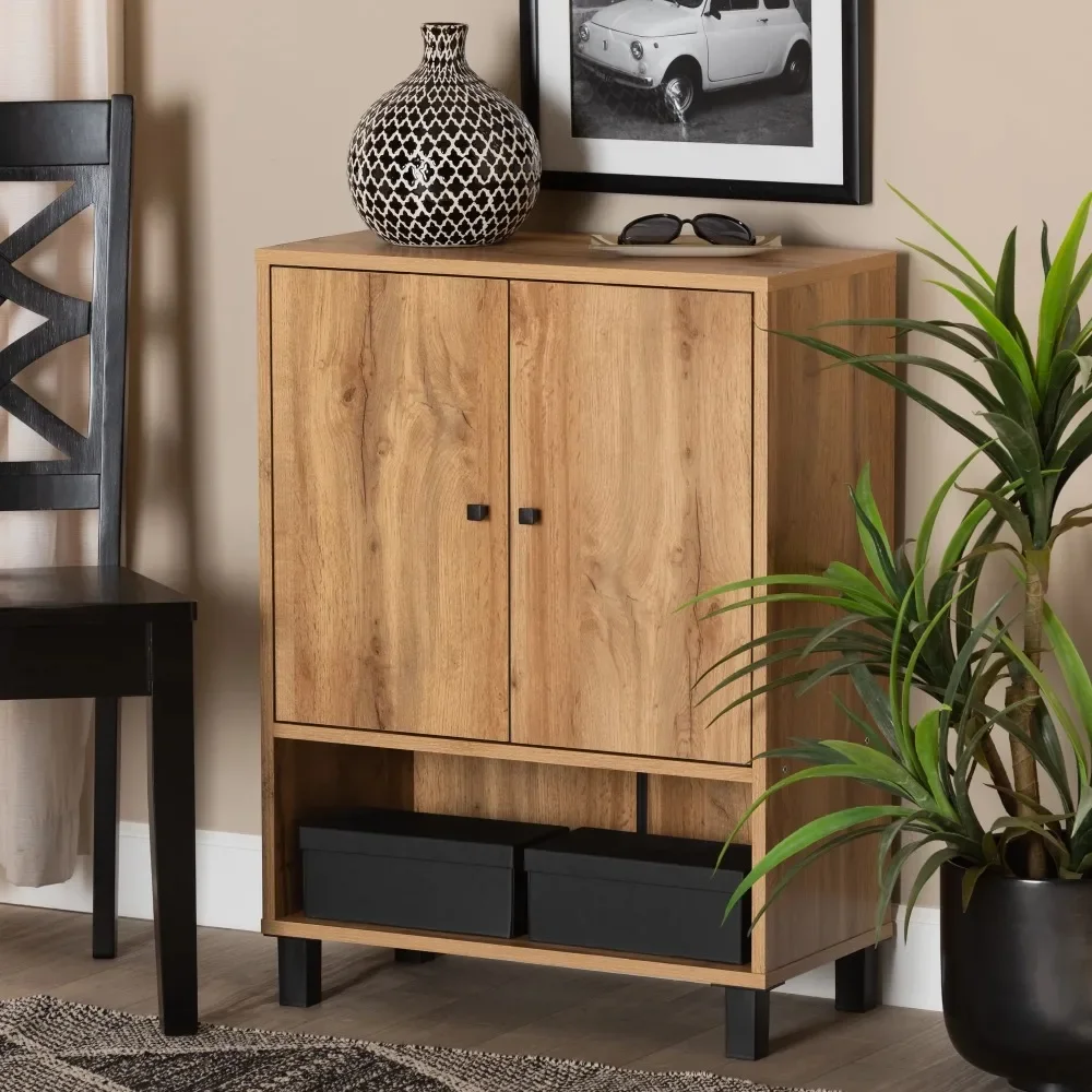 

Baxton Studio Rossin Modern and Contemporary Oak Brown Finished Wood 2-Door Entryway Shoe Storage Cabinet