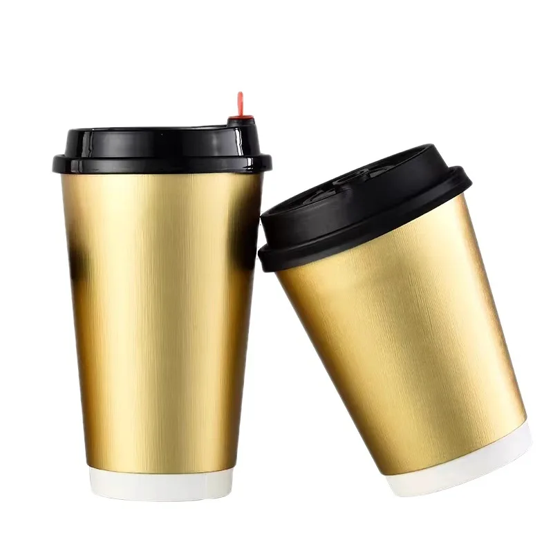 

100PCS Disposable Double Wall Gold Foil Coffee Paper Cup