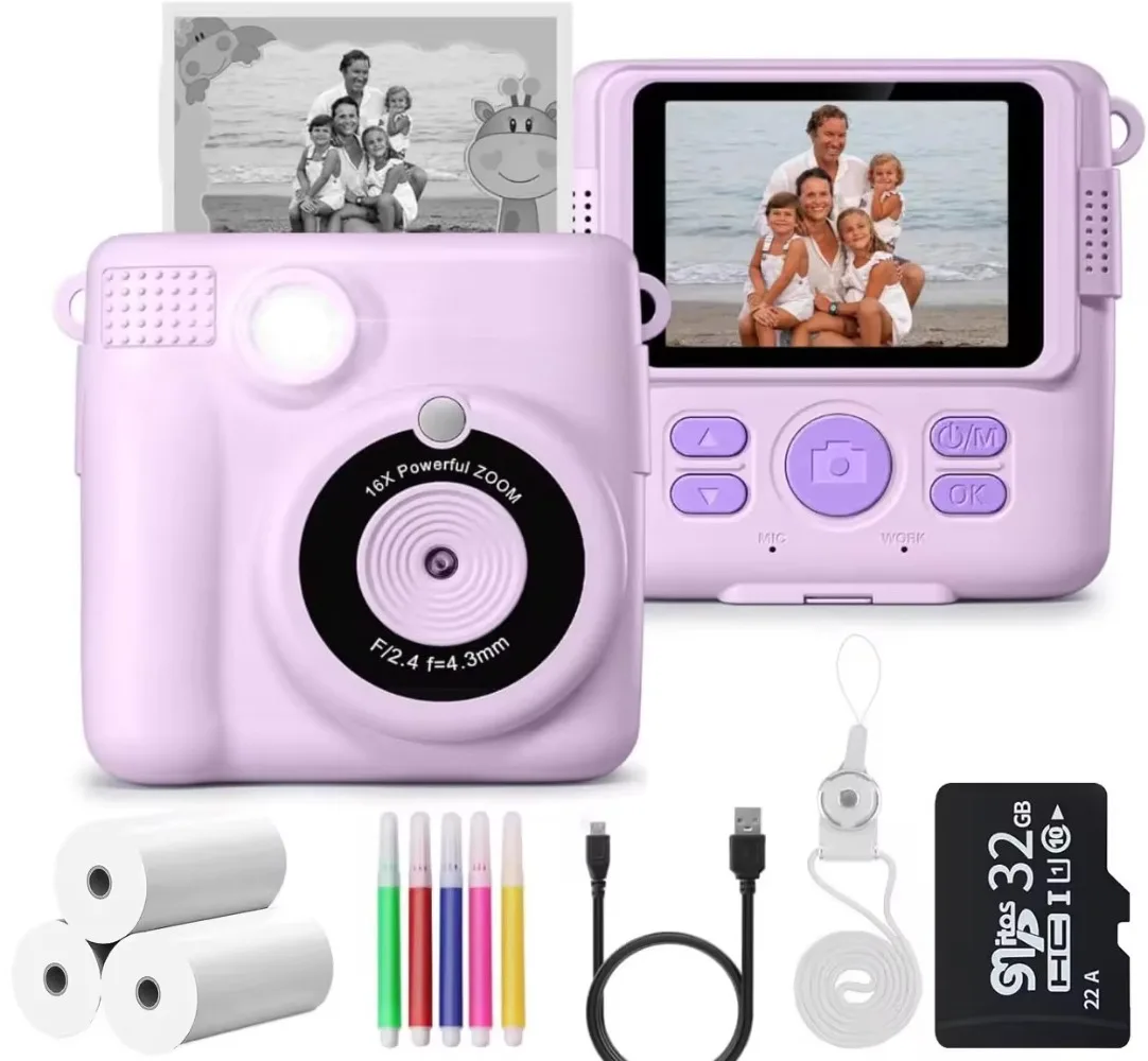 Digital Camera Instant Print Camera for Kids Mini Polaroid Camera Thermal Print Instant Photography Gift for Children Birthday Gift Kids