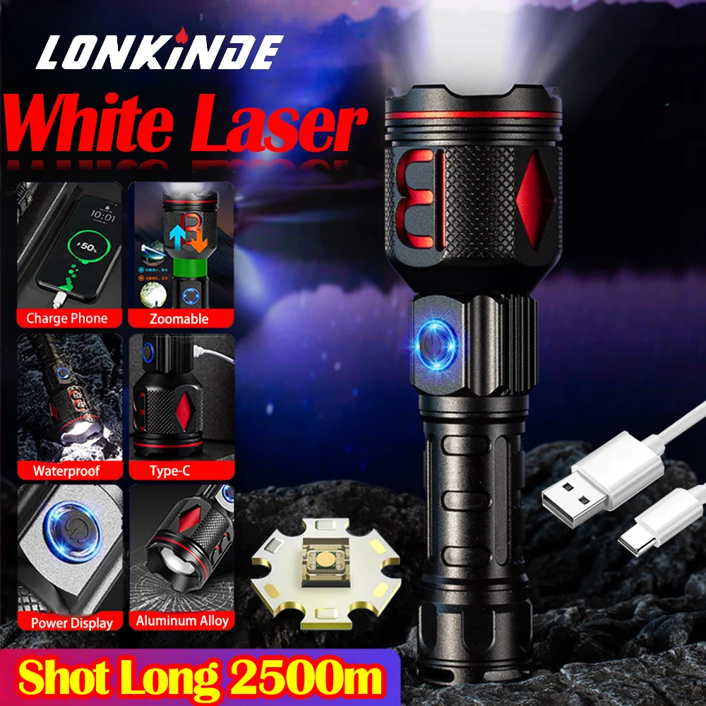 

30W High Power LED Flashlight USB Rechargeable Strong Light Tactical Zoom Torch Outdoor Long-range Camping Lantern 26650 Battery