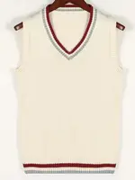 Sweater Vest Men Thicken V-neck Sleeveless Knitted Sweaters Vests Striped Retro Preppy-style Simple Chic Loose Casual All-match 1