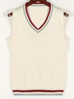 Sweater Vest Men Thicken V-neck Sleeveless Knitted Sweaters Vests Striped Retro Preppy-style Simple Chic Loose Casual All-match 1