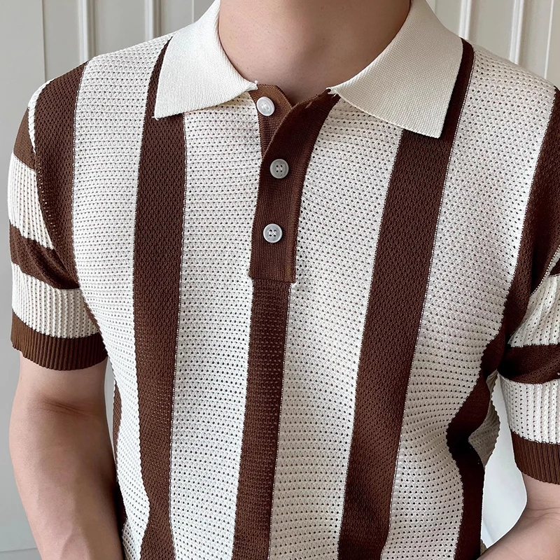 Contrast Color Striped Mens Polo Shirts Trendy Button Turn-down Collar Knit Tops Men Spring Summer Daily Casual Breathable Polos 20 Sb82cc938a7ef46a2bd14d3c7626c58f7c