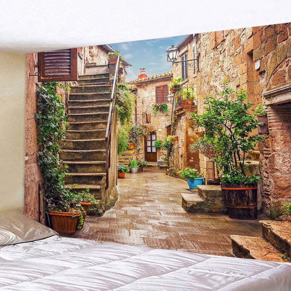Tapestry Decorations Garden Posters for Outside Large Tapestry Street Alley Landscape Bohemian Wall Hanging Home Room Decor Aesthetic Beach Blanket