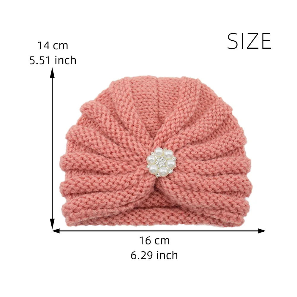 Baby hat set crochet knitted pearls flower for winter