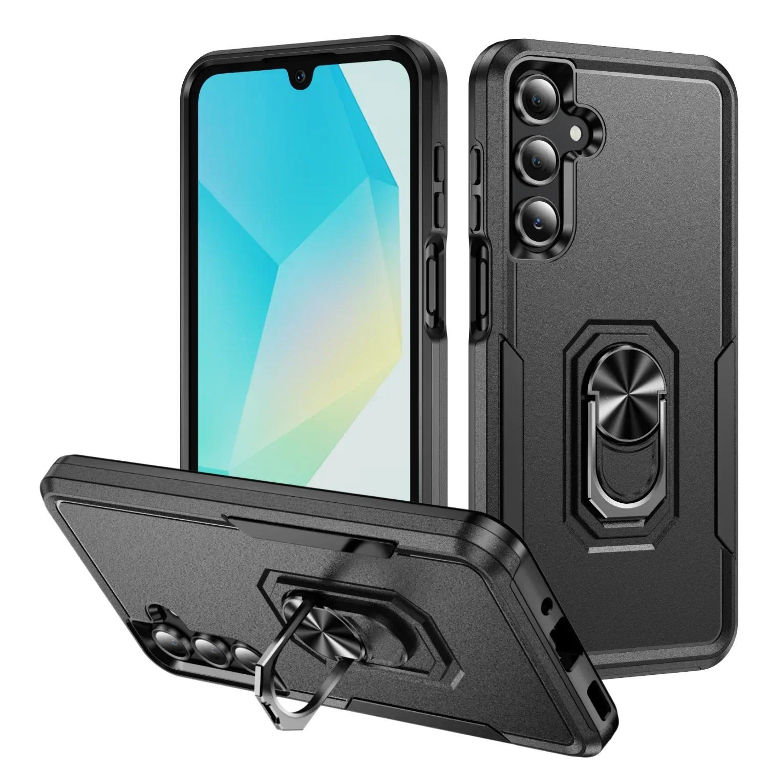 Durable Metal Ring Holder Phone Case with TPU Frame and Plastic Back Cover