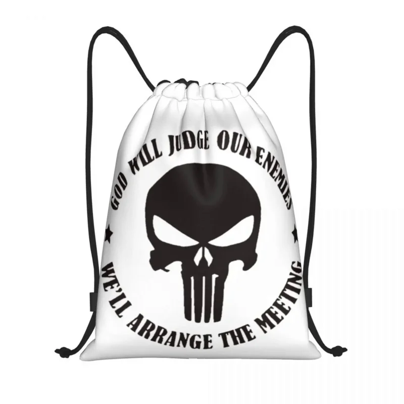 

Custom Heavy Metal Punishers Skull Logo Drawstring Backpack Bags Women Men Lightweight Gym Sports Sackpack Sacks for Yoga
