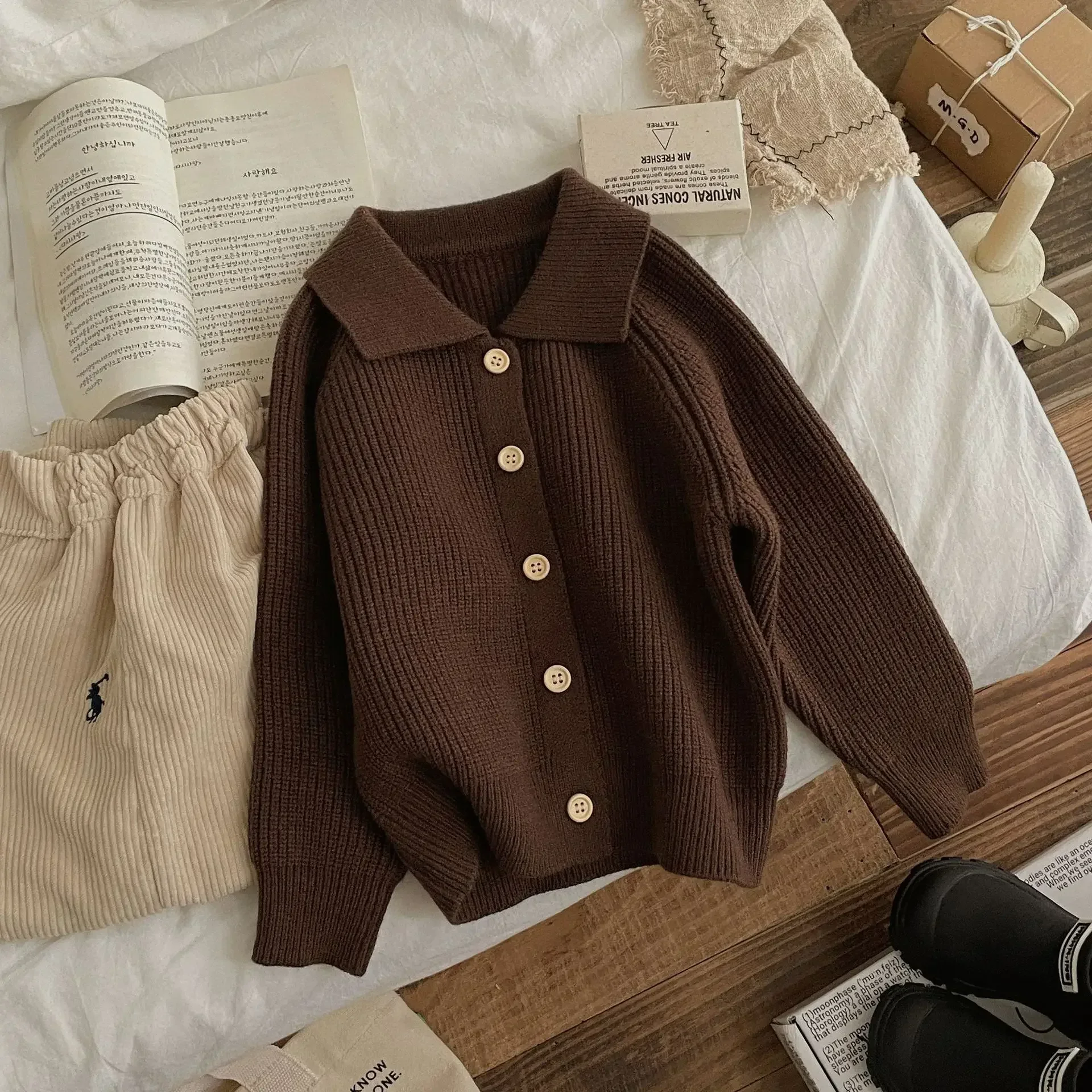 남아 스웨터 겨울 울 혼방 아우터 2025 따뜻한 두꺼운 봄 가을 가디건 재킷 따뜻한 아동 니트웨어 데일리 루즈핏 재킷