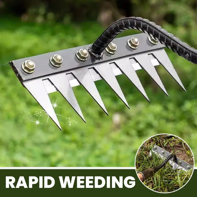 Iron Weeding Rake 2.0 - 5/6/7/8 Teeth Carbon Steel Garden Tool For Lawn & Yard