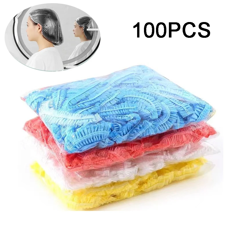 

100 Disposable Shower Caps Bathing Bathing Waterproof Adult Hair Drying Caps Dustproof Plastic Head Covers for Men and Women