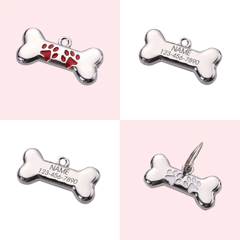 Dog Tag Anti-loss Metal Engraved Identity Nameplate Bone Hanging Ornament Pet Collar