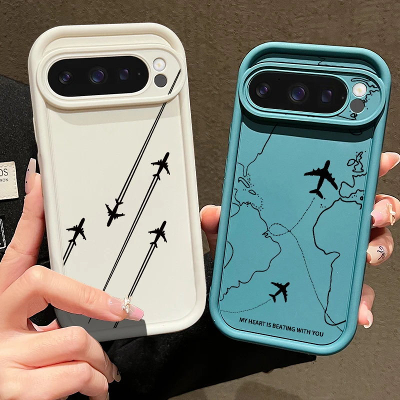 Airplane Route Pattern Soft TPU Silicone Phone Case - Solid Color Back Cover