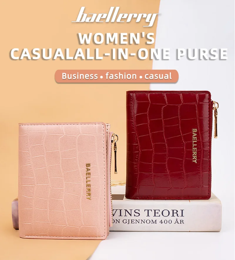 Baellerry Fashion Crocodile Pattern Women Wallet Multi Functional Card Bag Photo Folder Zero Wallet for Women's Birthday Gift