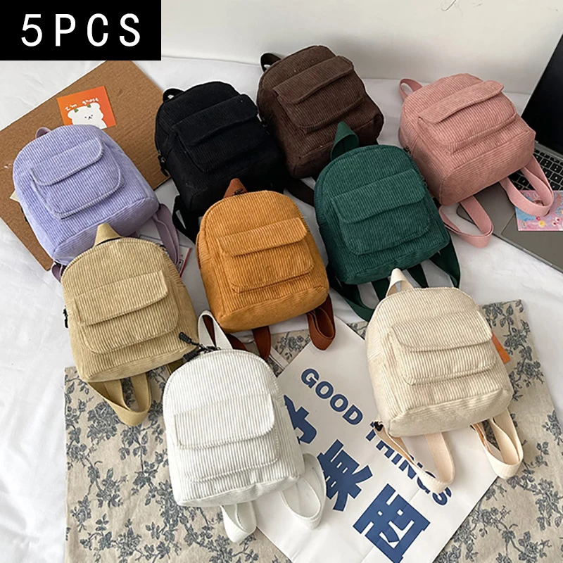 5PCS Backpack Ladies Retro Corduroy New Korean Version Simple Leisure Travel Large Capacity Girl Small Schoolbag Wholesale