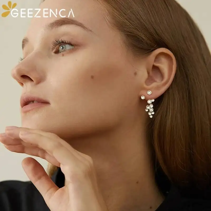 GEEZENCA 5A 지르콘 별 여성을위한 매달려 귀걸이 원래 디자인 세련된 귀걸이 파인 쥬얼리 2023 새로운 선물