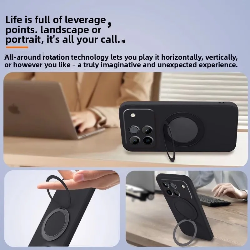 Fashionable Solid Color Liquid Silicone Skin-Friendly Cover with Rotating Stand - Shockproof