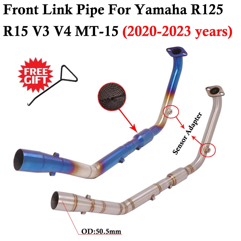 Выхлопная труба мотоцикла, выхлопная труба для Yamaha YZF R15 R125 V3 V4 YZF-R15 2020 - 2023 глушитель, передняя средняя Соединительная труба