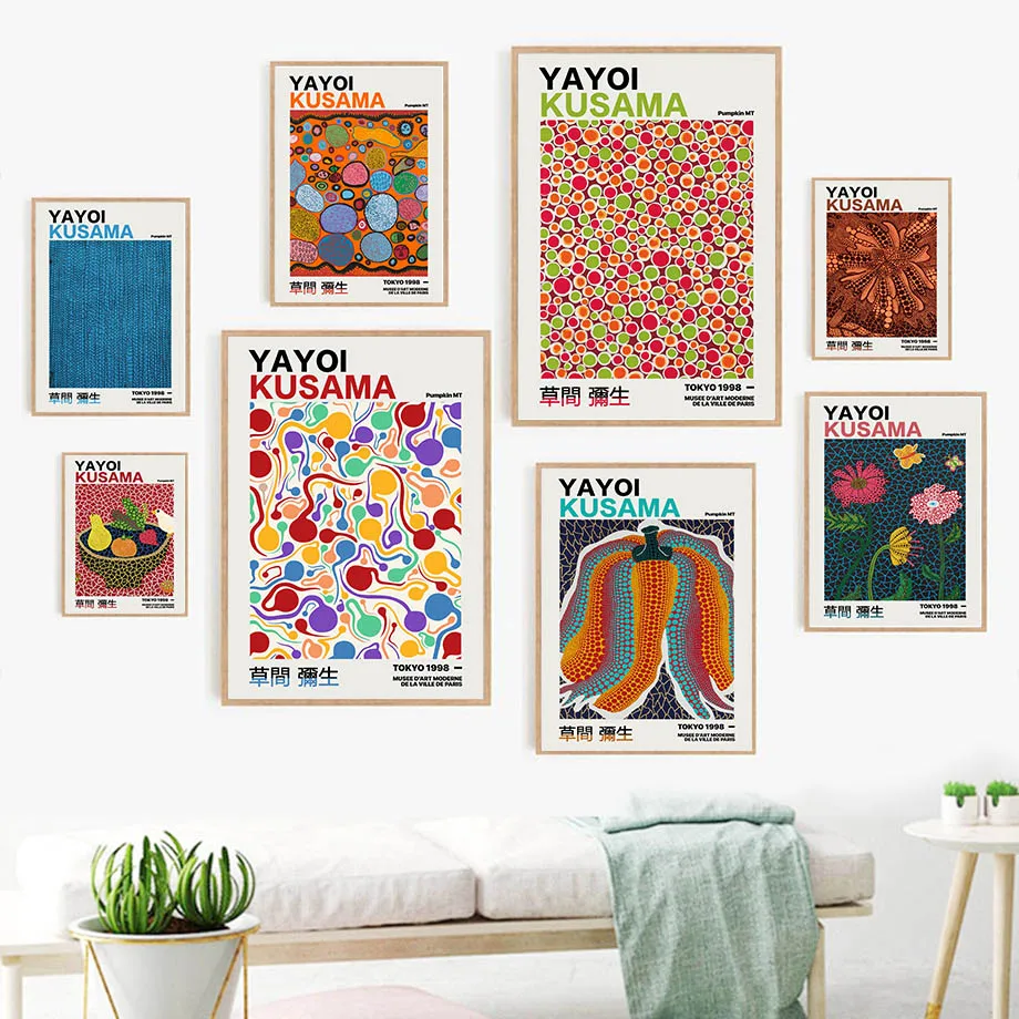 Vintage Yayoi Kusama Pumpkin Dots Abstract Nordic Poster E Stampe Wall Art Canvas Painting Wall Pictures For Living Room Decor
