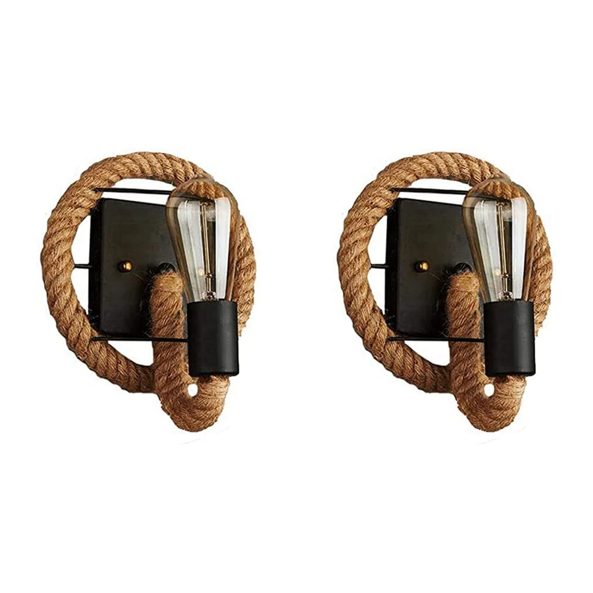 

2X Vintage Wall Lamp American Rope Industrial Lamp Personality Bar Iron Loft Aisles Wall Lights(No Light Source)