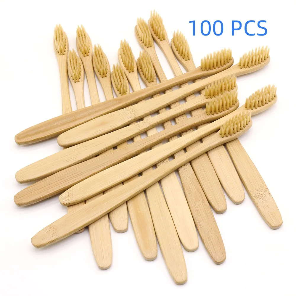 Wholesale100PCSNaturalAdultBambooToothbrushSoftBristleTeethWhiteningWooden