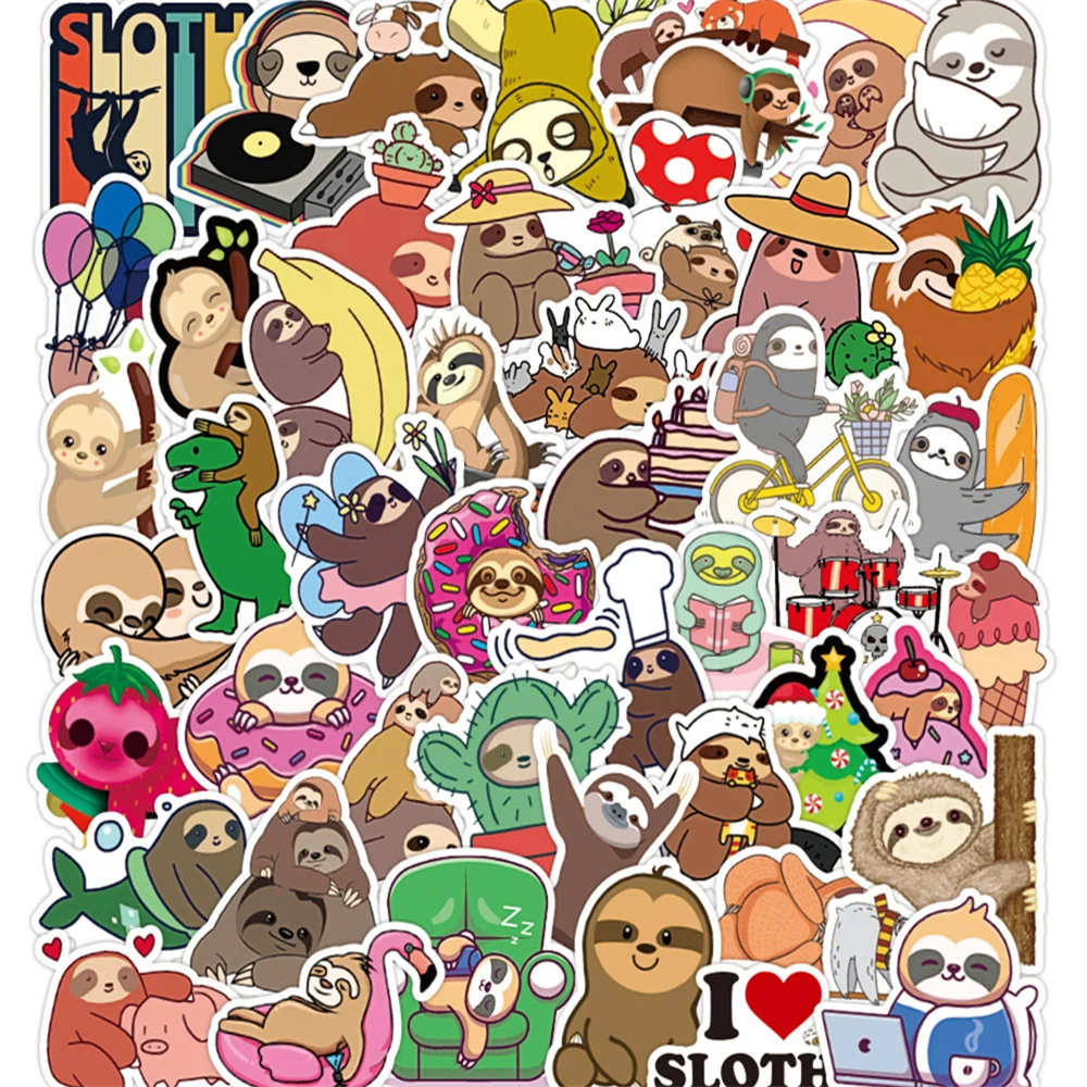 

10/30/50PCS New DIY Cute Sloth Animal Sticker Cartoon Creative Anime Ipad Computer Table Chair Decoration Waterproof Wholesale