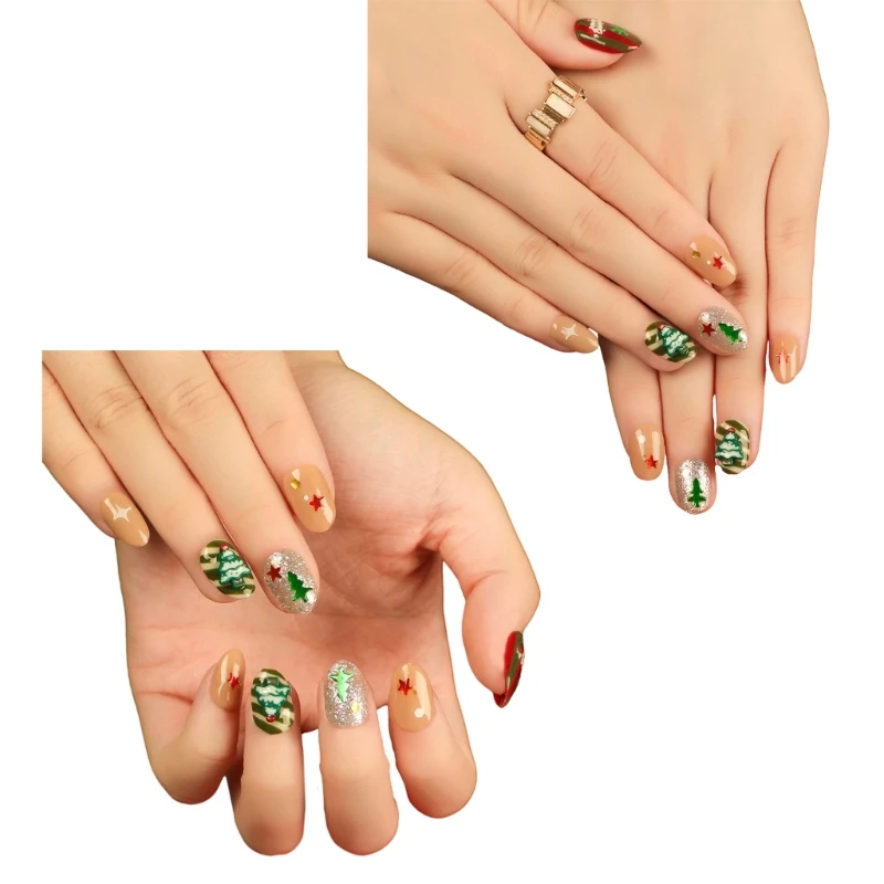 

Рождественский маникюр с коротким нажатием на ногти с различными праздничными узорами для женщин, Прямая поставка
