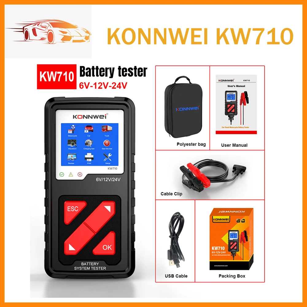 

KONNWEI KW710 Car Battery Tester 6V/12V/24V 100-2000CCA Battery Load Tester Charging Diagnostic Tool/KW208/KW510/KW310/KW850