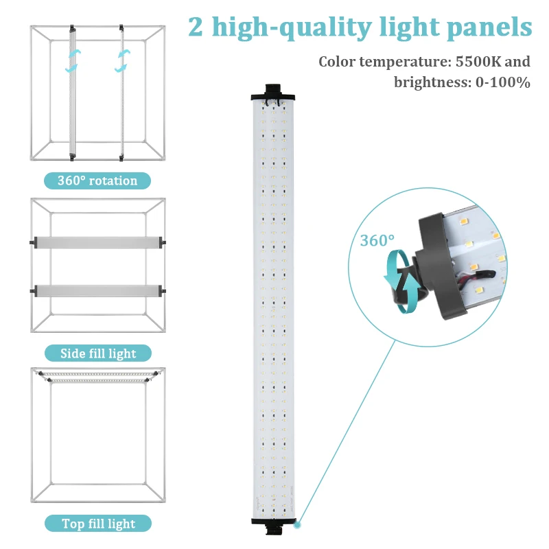 Caja de luz de estudio fotográfico, brillo ajustable profesional de 24w, 80cm/32 pulgadas, 2 luces Led, caja suave para tienda de luz de artículos