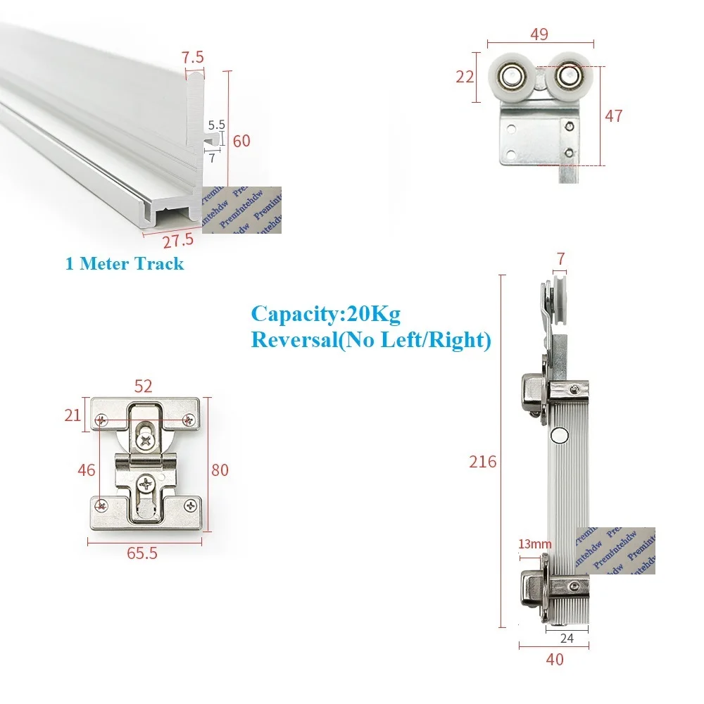 1Set Bi-fold Sliding Door Hanging Wheel Hinge Bottom Floor Trackless ...