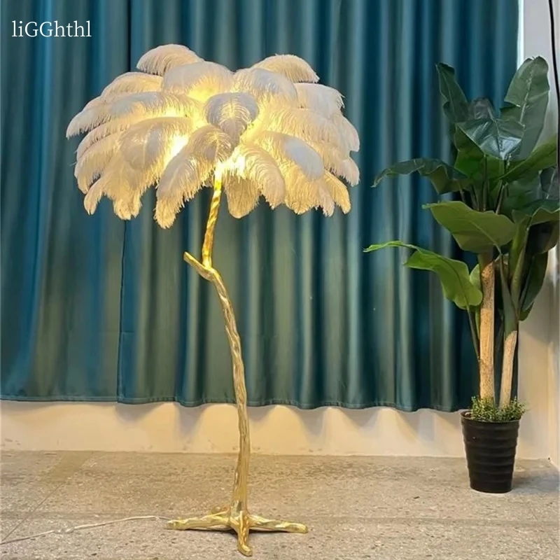 

Nordic Vintage Floor Lamp Modern Creative Brass Simple LED Feather Standing Light for Home Decoration Living Room Bedroom Lamps